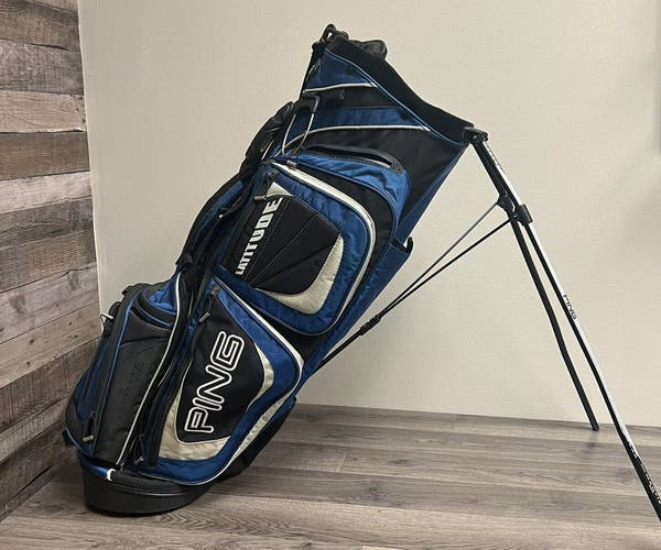 PING Latitude Stand Golf Bag Black/Blue 6-way Dividers Double Strap No Rain Hood