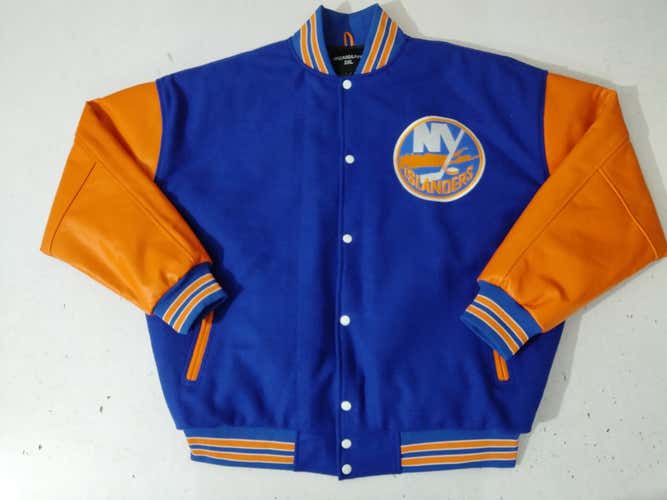NEW YORK ISLANDERS  tVARSITY JACKET  NEW WITH TAGS AND LEATHER SLEEVES