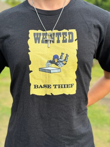 “Wanted: Base Thief” Baseball T-Shirt