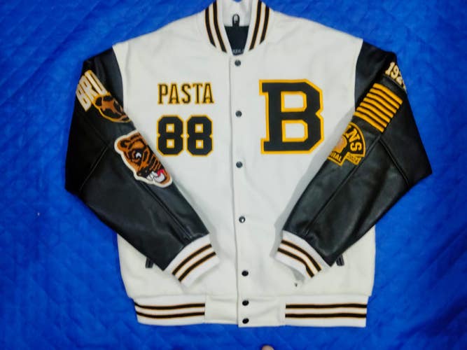 BOSTON BRUINS DAVID PASTRNAK VARSITY JACKET  NEW WITH TAGS AND LEATHER SLEEVES