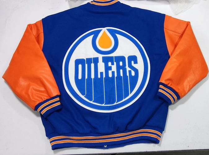 NHL EDMONTON OILERS  VARSITY JACKET  NEW WITH TAGS AND LEATHER SLEEVES