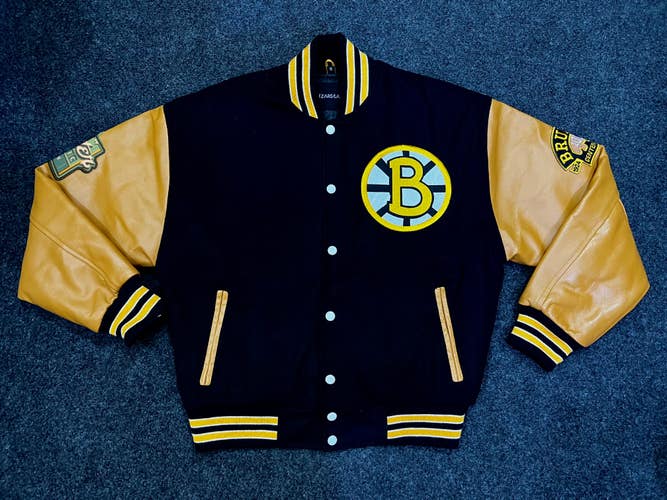 NHL 2023 WINTER CLASSIC BOSTON BRUINS BOBBY ORR VARSITY JACKET  NEW WITH TAGS AND LEATHER SLEEVES