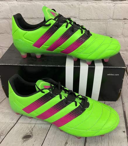 Adidas ACE 16.1 FG/AG Leather Men's Soccer Cleats Solar Green Pink Black US 8