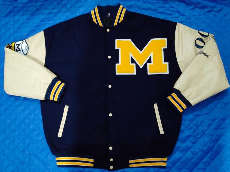 MICHIGAN WOLVERINES VARSITY JACKET NEW WITH TAGS LEATHER SLEEVES