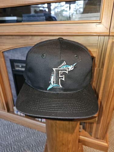 NEW Vintage Florida Marlins MLB Black Dome Sports Plain Logo ANNCO Hat Snapback