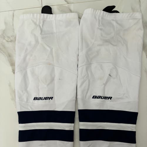 White Used Senior XL Bauer Socks Pro Stock