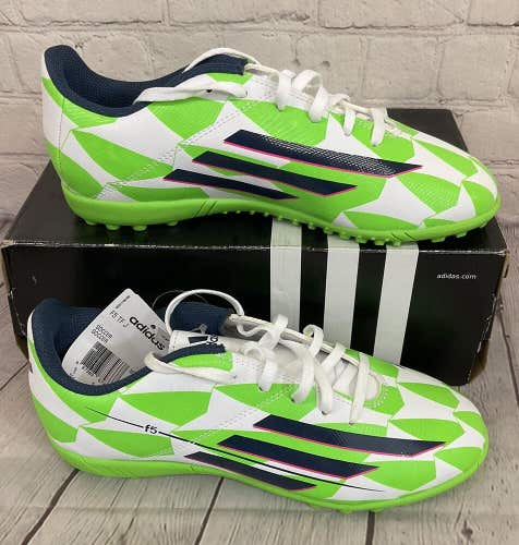 Adidas M25052 F5 TF J Boy's Soccer Shoes Core White Blue Solar Green US Size 5.5