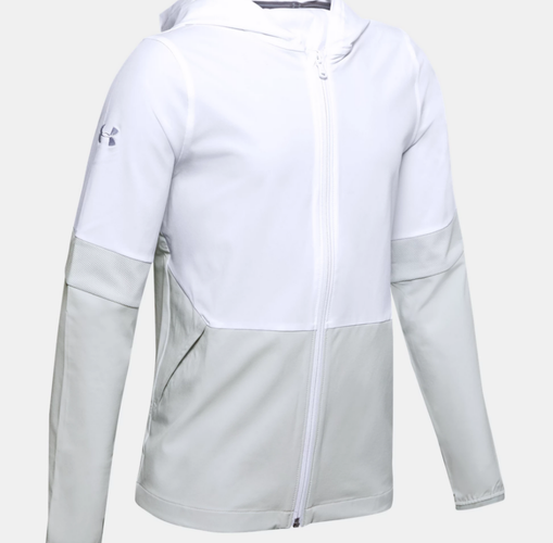 Youth Under Armour White and Grey Squad Woven Lightweight Athletic Rain Jacket