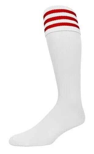 Pearsox Youth Unisex Euro 3 Stripe White Red Knee High Soccer Socks NWT