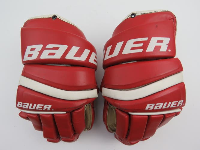 Vintage Bauer Supreme 1000 Red Leather Ice Hockey Player Gloves Size Senior 15"