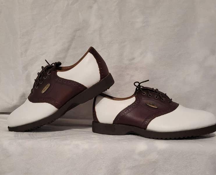Footjoy Soft Joy Sierra Golf Shoes (White/Brown, 10.5 Medium