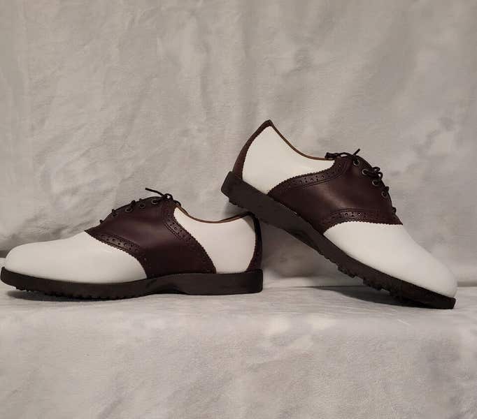 Footjoy Soft Joy Sierra Golf Shoes (White/Brown, 10.5 Medium