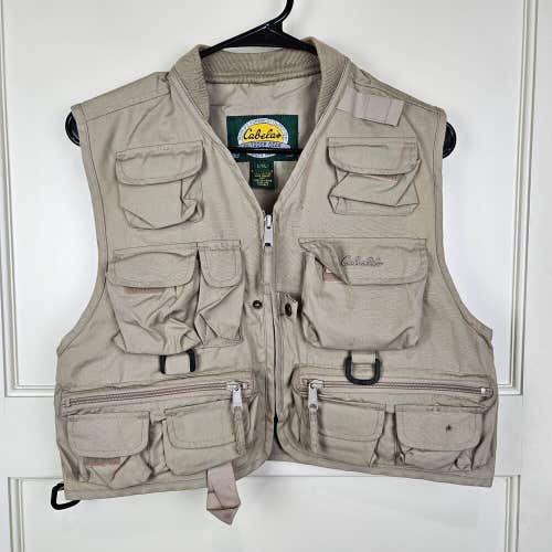 Cabelas Fishing Hunting Vest Kid's Youth L/XL Tan Pockets Outdoors Lightweight