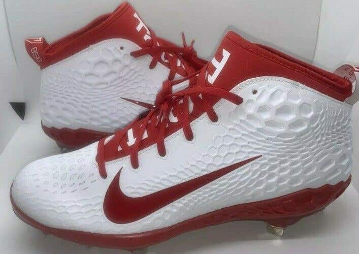 NIKE Force Zoom Trout 5 (US Size 14) Mens Baseball Metal Cleats White & Red