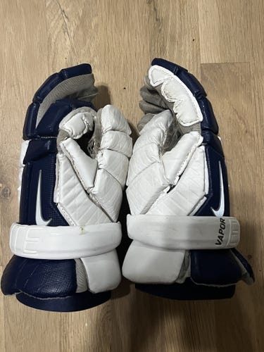 Used Nike Vapor Elite Lacrosse Gloves Medium | WHITE + NAVY BLUE
