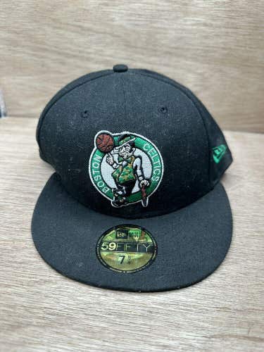 Boston Celtics Hat Adult 7 5/8 New Era 59Fifty Black Embroidered NBA Cap