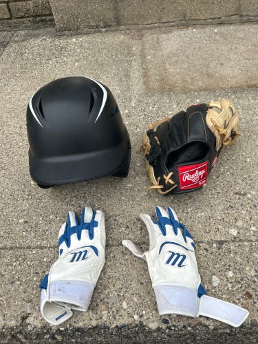 Baseball Helmet Glove And Batting Gloves