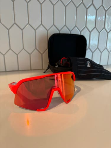 100% Percent S3 Sunglasses Soft Tact Neon Orange HiPER Red Mirror Lens