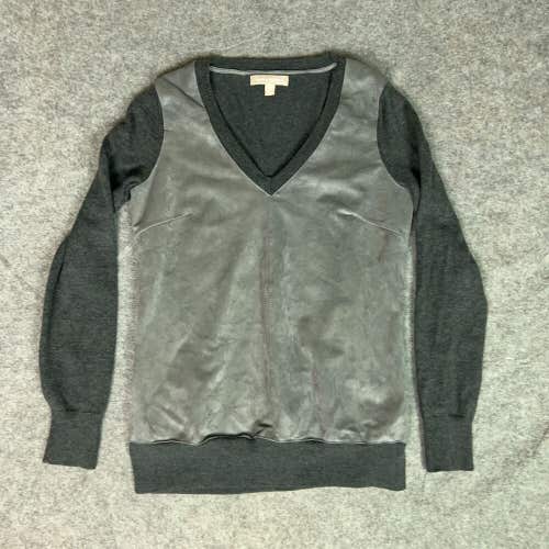 Banana Republic Womens Sweater Small Gray Merino Wool Blend Suede Classic Career