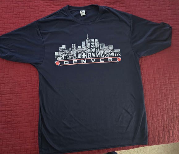 Denver Broncos Legacy Performance T-Shirt. Men's L. 100% Polyester.