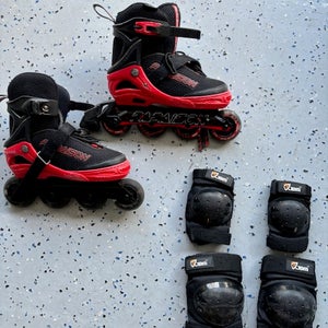 PAPAISON Adjustable Inline Skates with Light Up Wheels - Kids Size 5 - 7.5 PLUS Knee/Elbow Guards