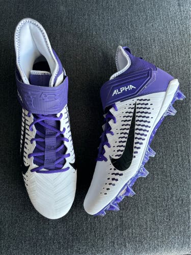 Nike Alpha Menace Pro 2 Mid White/Purple Football Cleats Size 13.5