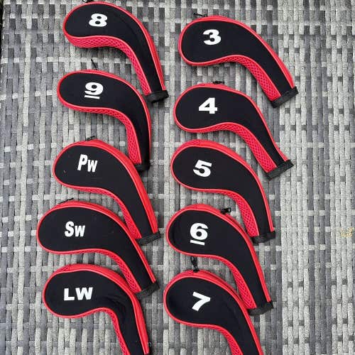 Black Red White Irons Cover Golf Clubs 3-PW SW LW