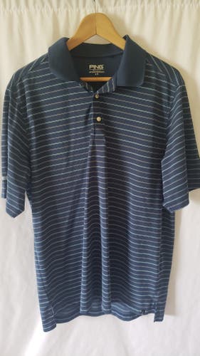 Ping Blue Stripped Men's Golf Shirt Polo Size L Excellent Used Condition