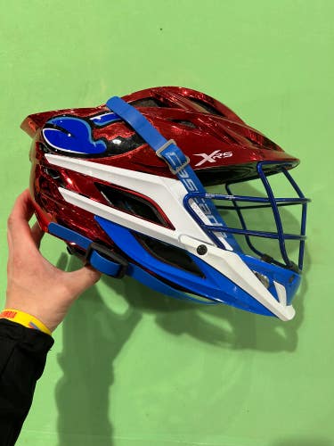 Used Chrome Red Cascade Youth XRS Helmet w/ Blue Chin Piece & Chrome Blue Facemask