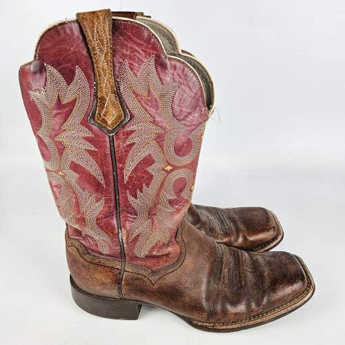 Ariat Women Cowgirl Western Leather Boots #12822 Brown Wine Square Toe 8.5 B