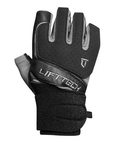 Lifttech Mens Klutch Wrist Wrap Glove Black Silver Med