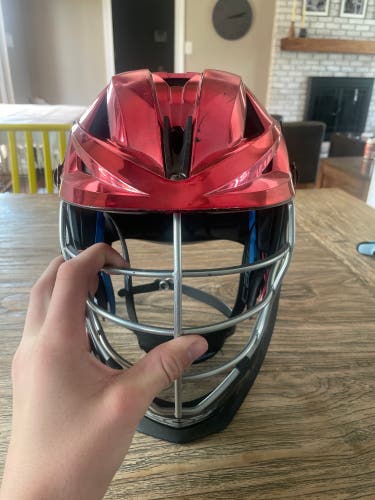 Chrome red cascade lacrosse helmet
