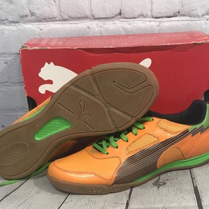 Puma EvoSpeed 4 Sala Low Cut Mens Indoor Soccer Shoes Orange Charcoal Green 11