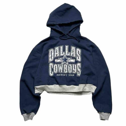 Custom Dallas Cowboys Crop Hoodie Sweatshirt Two Tone Blue Silver Women's Large