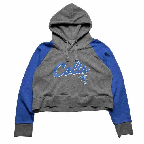 Custom Indianapolis Colts Crop Hoodie Sweatshirt Gray Blue Women's XL