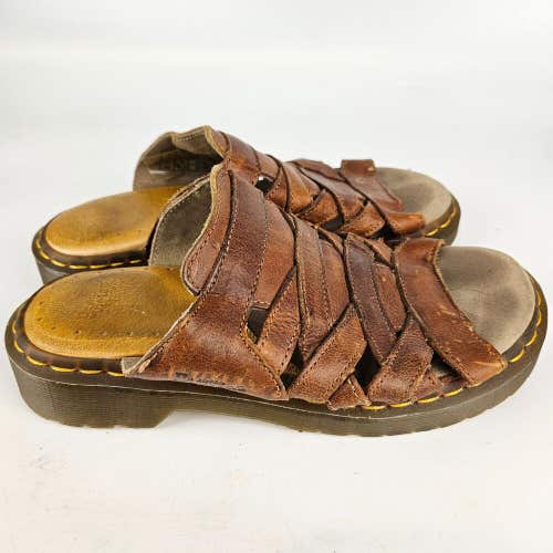 Vtg Dr. Doc Martens Brown Leather Chunky Slides Sandals Fisherman Womens US 9