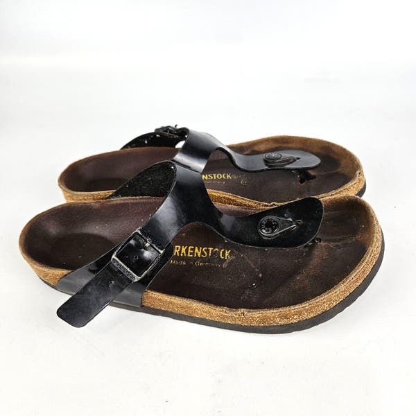 Birkenstock Gizeh Black Patent Thong Sandal T Strap Women display picture 1