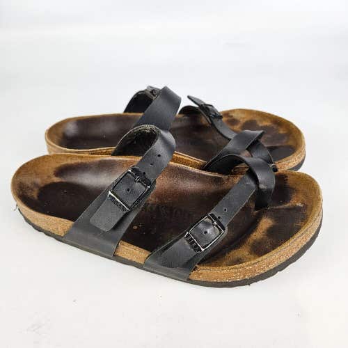 Birkenstock Mayari Women's Black Strappy Slip On Sandals Toe Loop Size: 38 / 7