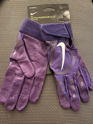 Nike Alpha Huarache Elite Batting Gloves Baseball Mens Size L Purple CV0696-552