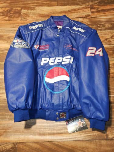 NEW Vintage Rare Nascar Jeff Gordon Leather Pepsi Soda Promo Racing Jacket Size