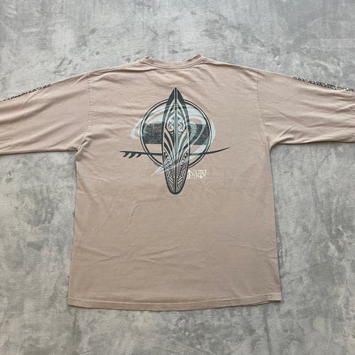 Vintage Y2K Crazy Shirts T Shirt XL Taupe Long Sleeve Hawaiian Tribal Surfboard
