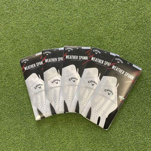 New Callaway Weather Spann Medium Regular Right Handed Men’s Golf Gloves 5 Pack