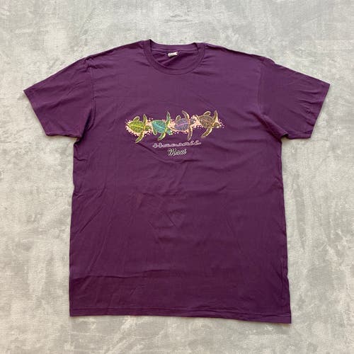 NOS MAUI Hawaii T Shirt Men XL Slim Purple Short Sleeve Sea Turtles Chain Optima