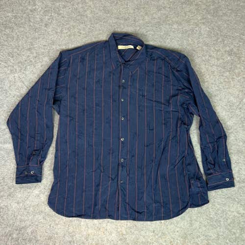 Tommy Bahama Mens Shirt 2XL XXL Blue Red Silk Wool Blend Textured Striped Button
