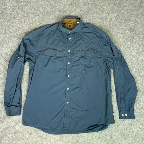 REI Mens Shirt Large Blue Button Nylon Outdoor Front Pocket UPF Casual Hiking