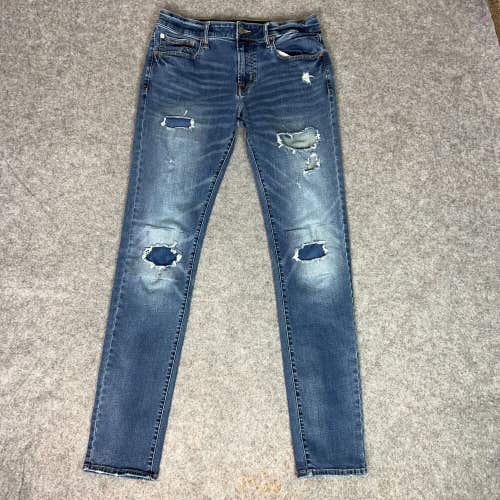 American Eagle Mens Jeans 34x36 Blue Denim Pant Skinny Distressed Medium Casual