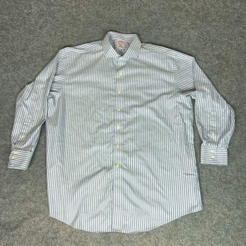 Brooks Brothers Mens Shirt 2XL XXL 18 34 Blue Gray Button Up Dress Pima Madison