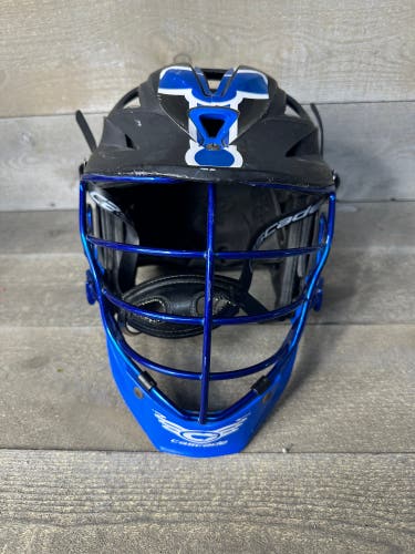 Cascade R Lacrosse Helmet Matte Black Chrome Blue Face Shield One Size Fit Most