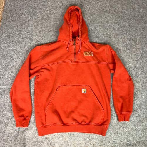 Carhartt Mens Hoodie Large Orange Zip Sweatshirt Logo Workwear Heavy Outdoor Top