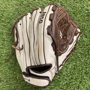White Used Wilson A950 Right Hand Throw Pitcher's Baseball Glove 12.5"